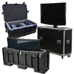 Flat screen cases for LCD, LED, and plasma displays including single, dual, monitor carrying, and LCD lift case options