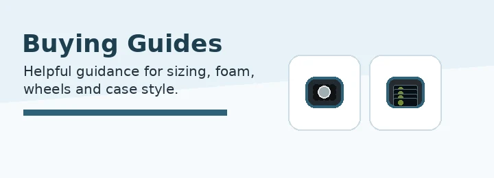 Buying guides graphic for sizing foam wheels and case style